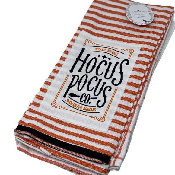 HOCUS POCUS Halloween Kitchen Towels Eastwick Wicked Witch Stripe Broom Hand - Picture 3 of 6